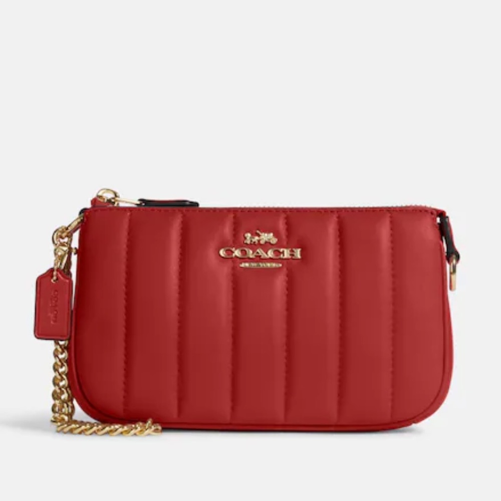 Coach Nolita 19 With Chain With Linear Quilting Wallat Wristlet Red - Picture 2 of 9